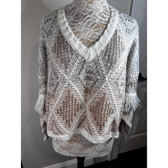 Angie Sweaters - Angie Ombré Fringe Sweater Women's Long Sleeves M Tribal Southwest Chunky NWT